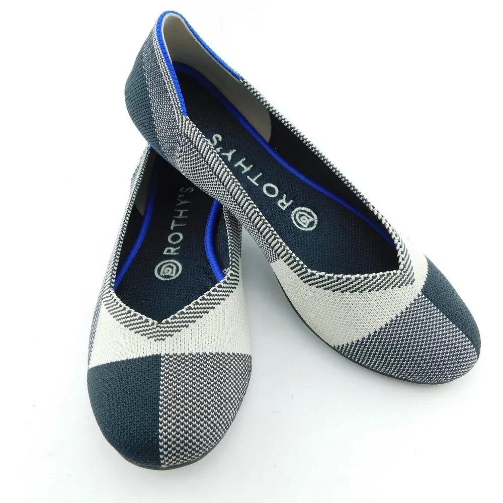 ROTHY'S Black Plaid Round Toe Ballet Flats 6.5